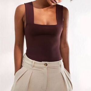 Free People Formfitting Wide Strap Bodysuit Sz M Purple Open Back One Piece